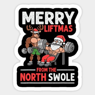 Merry Liftmas From North Swole Muscle Santa Weightlifting Sticker